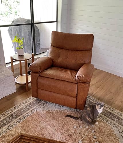 Image of GarveeHome Recliner Chair - PU Leather Manual Recliner for Adults, Lazy Chair with 1.5X Sponge Comfort Arm and Back for Living Room, Bedroom