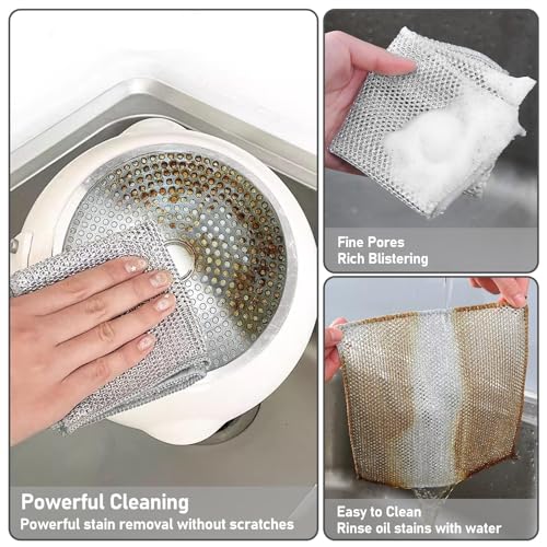 Miniatura 3 de 5 Paños De Alambre Multiusos Húmedos Y Secos, Paños De Alambre De Acero De Doble Grosor, Esponjas De Limpieza De Cocina De Metal De Primera Calidad, Para El Hogar, La Cocina, La Limpieza De La