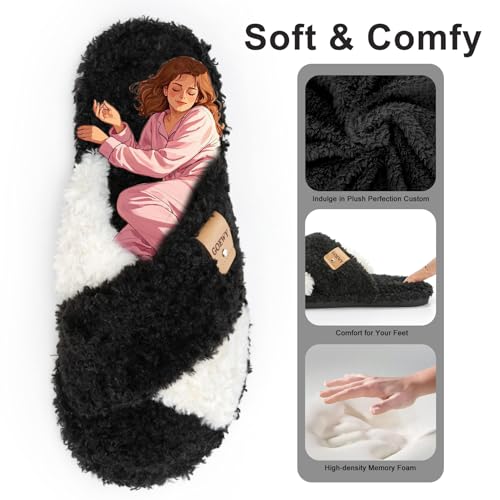 Image of GOEWY Fuzzy Open Toe Slippers for Women Cozy Memory Foam House Shoes Indoor | Cute Cross Band,Soft Faux Fur,Anti-slip Sole Outdoor,Machine-washable,Lightweight,Slip on Gifts for Women,Mom and Bridesmaid