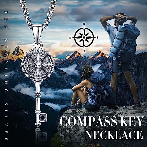 KINGWHYTE Compass Necklace for Men 925 Sterling Silver Birthday Gifts Graduation Travel Jewelry for Husband Brother with Stainless Steel Chain4