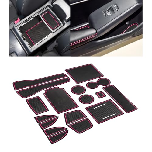 SENSHINE for Honda Civic Accessories 2022 2023 2024 2025 2026 11th Gen Sedan Cup Holder Insert Center Console Liner Door Slot Mats Pad Coaster Trim Premium Rubber Custom Interior 17PC Set (Pink Trim)