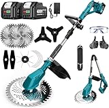 ICEHAIL 草刈り機 充電式 21v 強力ブラシレスモーター PSE認証(刃幅250mm・2個4AhバッテリーLED残量表示付き・伸縮120-140cm・角度調整可・1.8kg軽量充電式刈払機)低ノイズ 農業・住宅庭園DIY用芝刈り機 で芝生 枝切り 畑 雑草 植木対応(コードレス・組立簡単・使用の容易さ・耐久性强)ホリデーギフト 日本語取扱説明書 ブルー