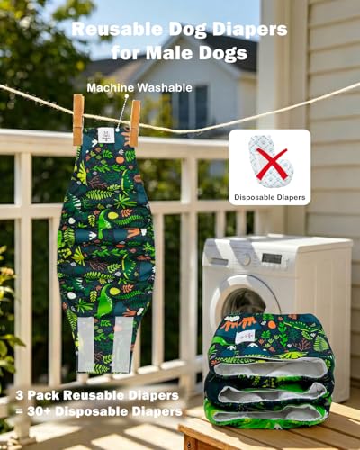 Image of CuteBone Dog Diapers Male Belly Bands 3 Pack for Male Dogs Reusable Puppy Wraps