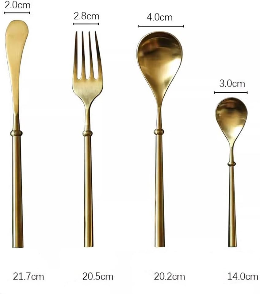 カトラリーセット ナイフ フォーク スプーン 4点 ステーキナイフ フォークセット 自宅、パーティー用,Gold-As shown