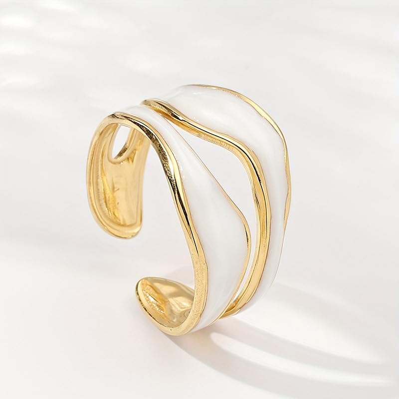 Wavy Irregular Ring for Women – Gold Plated Alloy Enamel Minimalist Elegant Design, Statement Jewelry Gift for Her, Birthday Present for Best Friend or Sister image 4