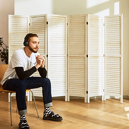 Divisores de habitación y pantallas plegables de privacidad, separadores de madera para el hogar, oficina, dormitorio, 6 paneles, 67 x 90 pulgadas (blanco)