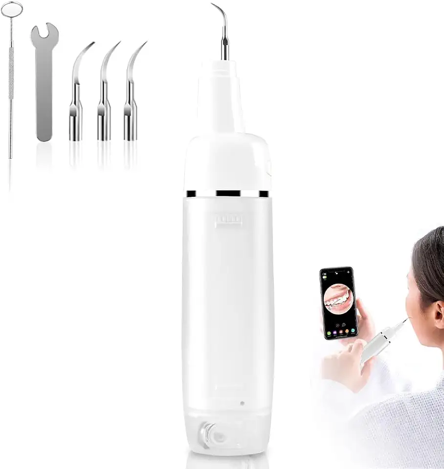 Limpador de Dentes, Irrigador Oral, Escalonador Ultrassônico Visual, Câmera com Luz, Conectada ao APP do Celular, Imagem HD de 10 MP, 3 Cabeçotes de Limpeza Intercambiáveis e 3 Modos Ajustáveis