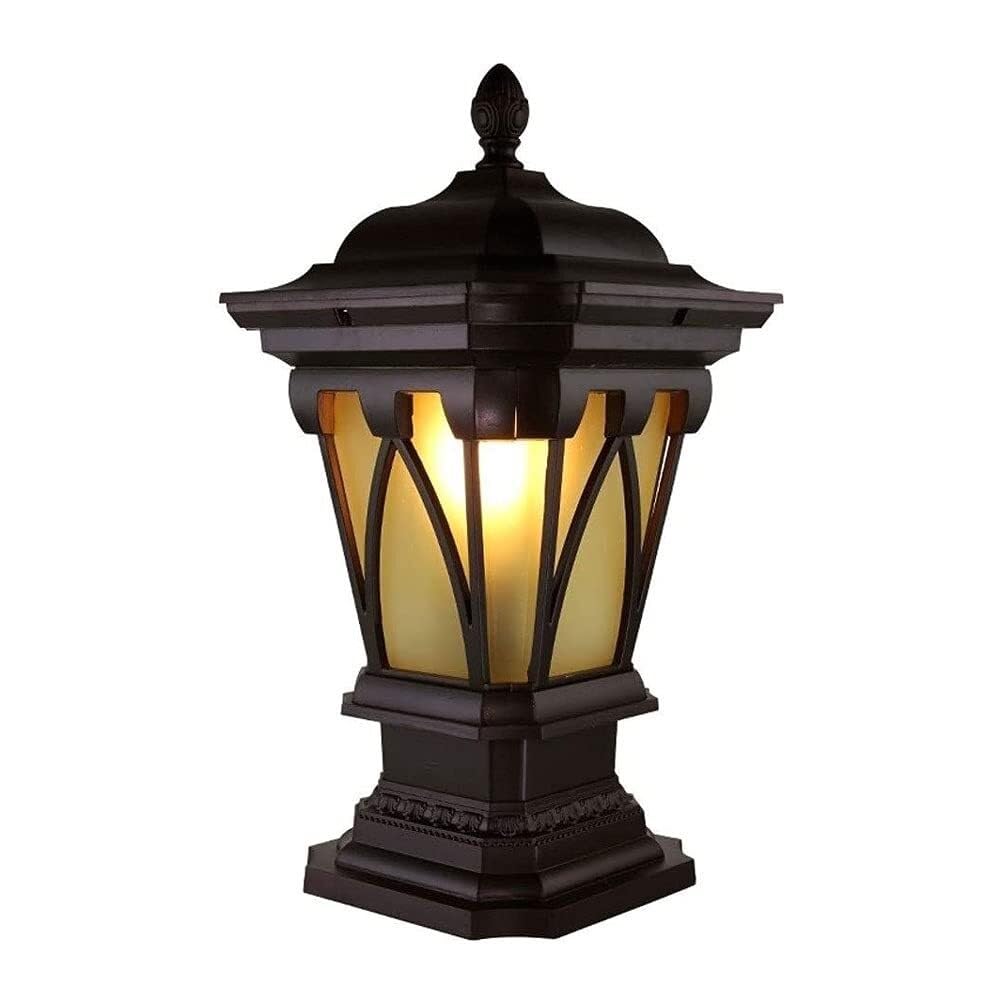 QUSYZD Mediterranean Rustic Outdoor E27 Waterproof Square Pillar Landscape Lighting Ip65 Glass Lantern Aluminum Lamp External Post Light Street Light Courtyard Villa,20x28x48cm