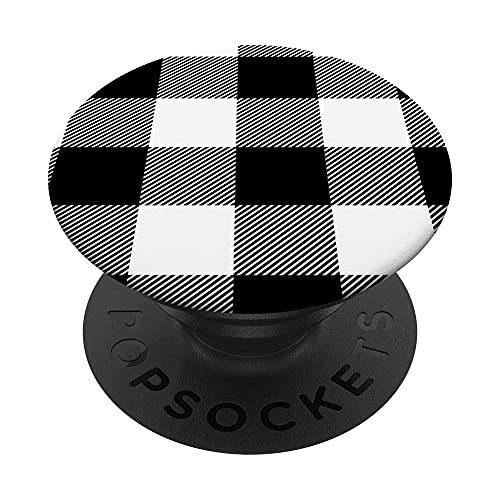 Black and White Plaid Christmas Matching Family Plaid Pajama PopSockets PopGrip Intercambiable