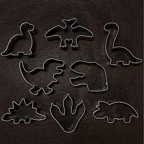 Dinosaur Cookie Cutter Set, 8-Piece-Trex, Brontosaurus, Spinosaurus, Brachiosaurus, Triceratops, Dinosaur Head Footprint, Dinosaur Cookie Cutter Baking Mould for Kids Dinosaur Party