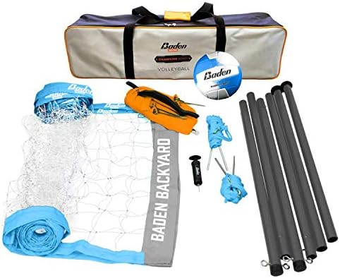 Baden Champions Volleyball Net Set with Volleyball Bag, Adjustable Poles, Volleyball Ball & Pump, and Boundary Lines – Portable Volleyball Net for Backyard or Outdoor Activities for Men, Women & Kids