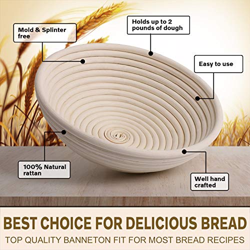 Bread Proofing Basket Set 9.6 Inch Oval And 10 Inch Round Natural Rattan Proofing Baskets With Bread Lame And Dough Scraper And Linen Liner Bread Making Tools For Professional And Home Bakers #TOP1