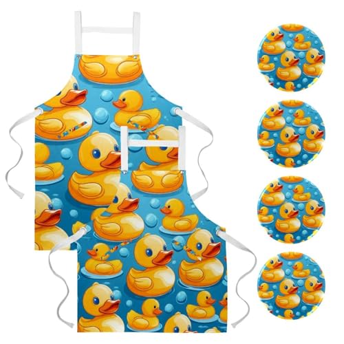 Tablier en lin réglable avec poches lot de 2 pour cuisine homme et femme canard