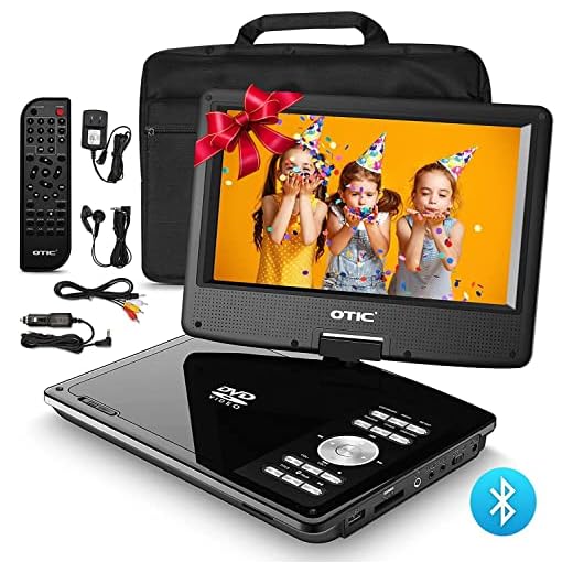 OTIC 11'' Bluetooth Portable DVD Player with Bluetooth 9.0'' HD Swivel Screen,5h Rechargeable Battery for Car&Kids,(Headrest Mount Case&Headphone,Remote,Support CD/DVD/SD Card/USB/Sync TV,Region Free)