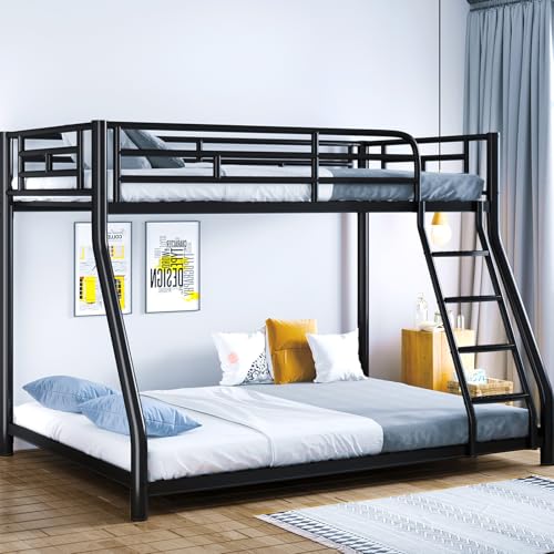 KAIFAM Metal Bunk Bed, Twin Over Full Bunk Bed with Safety Guardrail and Ladder, Heavy Duty Bunk...