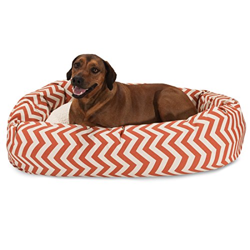 Image of Majestic Pet 52 Inch Chevron Sherpa Calming Dog Bed Washable - Cozy Soft Round Pet Bed with Spine for Head Support - Fluffy Donut Bed 52x35x11 (inch) - Round Pet Bed X- Large - BURNT ORANGE