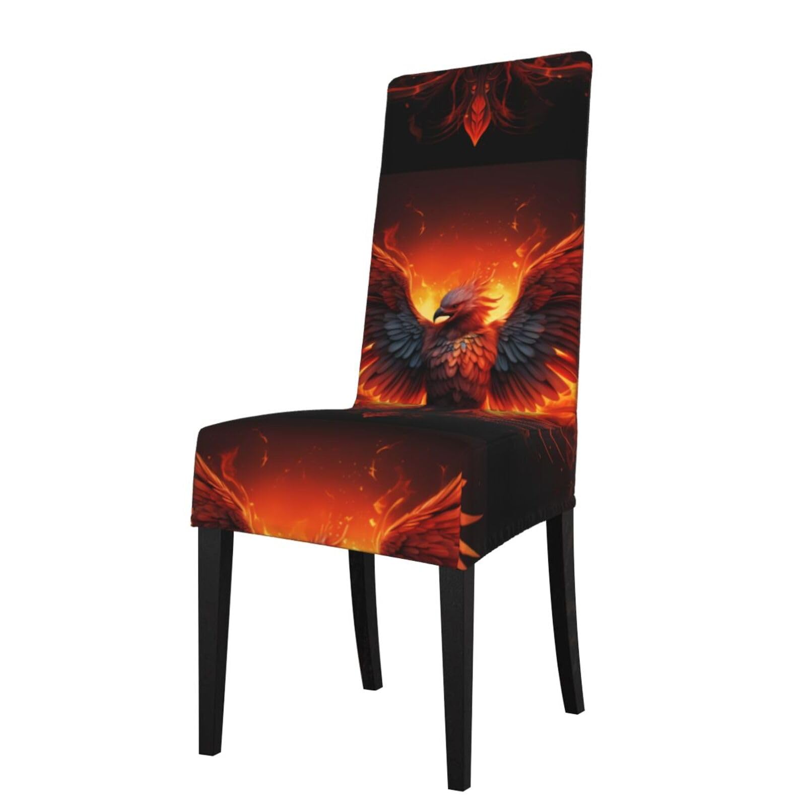 Hjfczh Black Orange Red Phoenix Prints Dining Chair Throw Covers – Stretchy Spandex Furniture Layers For Refreshing Your Space - No Ironing Needed