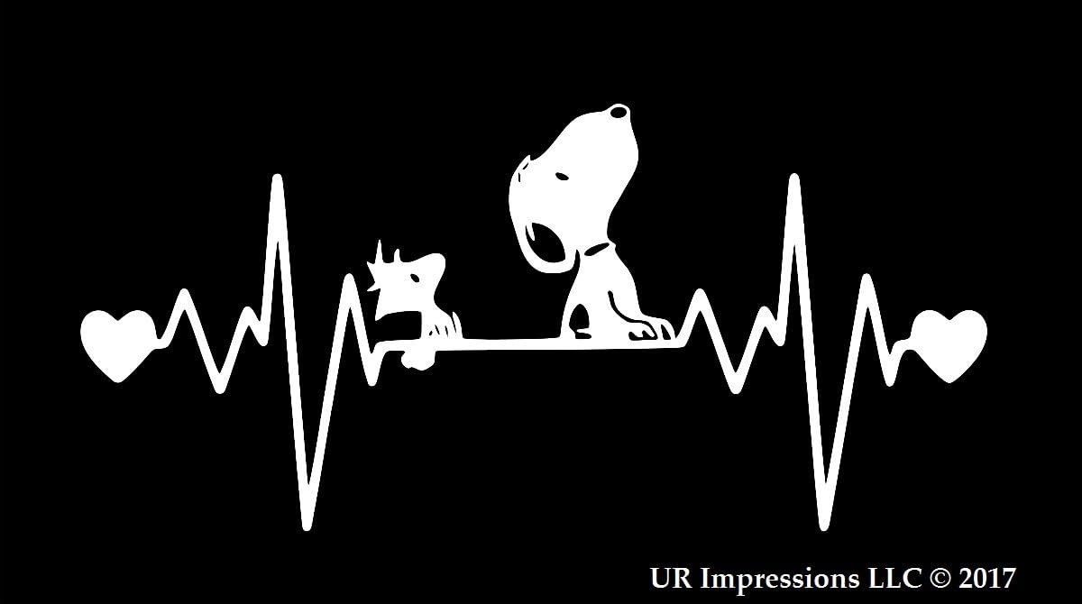 UR Impressions Snoopy and Woodstock Heartbeat Decal Vinyl Sticker Graphics for Car Truck SUV Van Wall Window Laptop|White|7.5 x 4 Inch|URI294