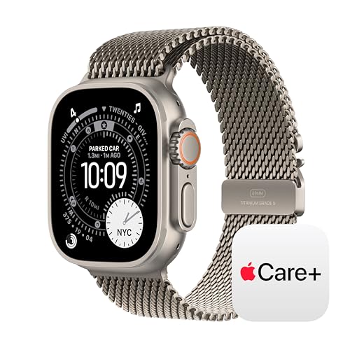 Image of Apple Watch Ultra 3 [GPS + Cellular 49mm] Running & Multisport Smartwatch w / Rugged Titanium Case w / Natural Titanium Milanese Loop - S w / AppleCare+ (2 years)