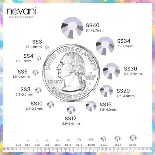 Image of Novani 1440 Pieces Hema Black Flat Back Glass Stones Round Gems Non Hotfix Crystals for Crafts SS20