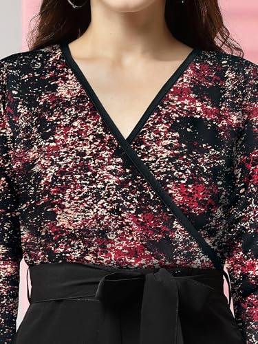 Image of LONDON BELLY Women's Polyester Semi-Formal Jumpsuit with Round Neck Half Sleeves Adjustable Waist Tie Abstract Pattern and Regular Fit | Women Stylish One Piece Outfit | Women Regular Fit Jumpsuit
