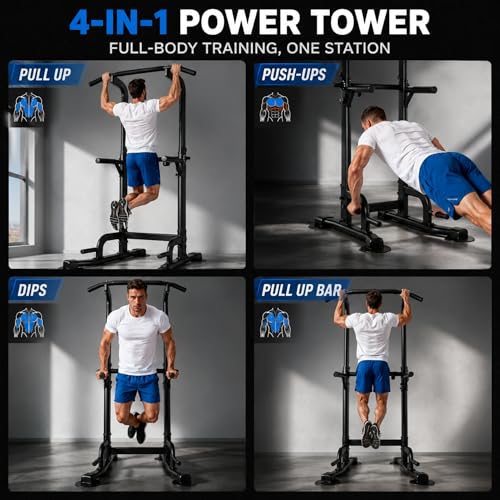 Image of BARWING Pull Up Bar Station, Power Tower, Dip Station with 3D Backrest, Multi-Function Strength Training Stand Rack, Adjustable Height Dip Bar for Home Gym Workout Stand Fitness Exercise Equipment