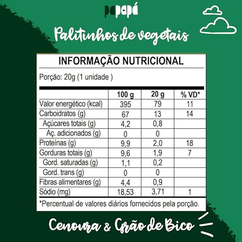 Papapá, Palitinho de vegetais infantil (Biscoito), Orgânico, Sabor Cenoura, 20g, Laranja