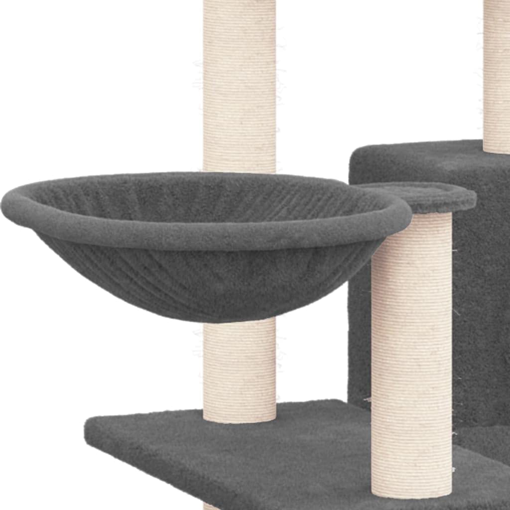 Kratzbaum mit Sisal-Kratzsäulen 82 cm hoch, Kleiner Katzenturm mit Katzenhöhle, Hängematte und Leiter, Stabiler Kletterbaum für Katzen, Plüsch-Katzenmöbel, Dunkelgrau