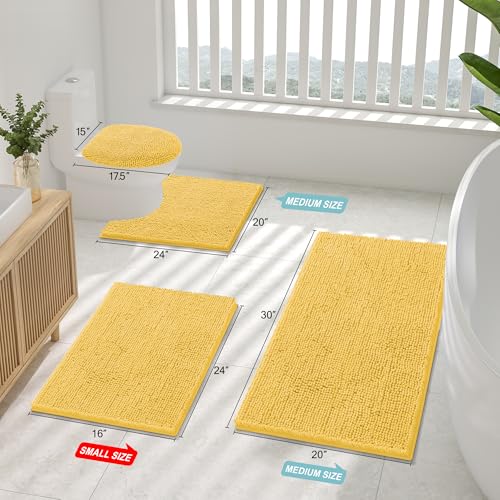 Smiry Luxury Chenille Toilet Rugs U-Shaped 20x20, Soft Absorbent Non-Slip Contour Bathroom Rugs for Toilet, Machine Washable Contoured Bath Mats, Yellow