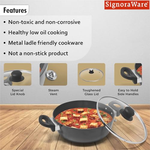 Image of Signoraware Opulent Non Stick Kadhai 26cm | Non-Stick Coating Allows Oil Saving | Heat-Resistant Grip | Gas & Induction Compatible | Perfect for Deep Frying, Sauteing & Stir-Frying (4 LTR | Steel)