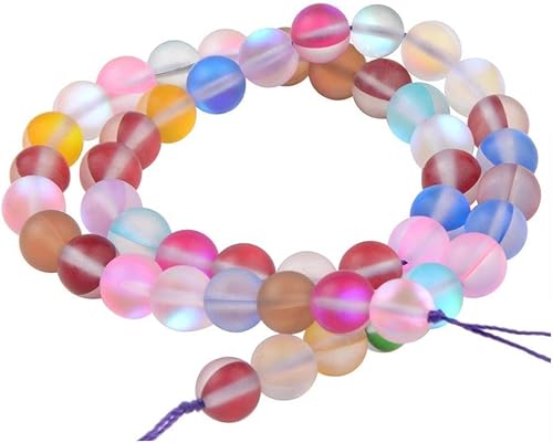 Cuentas de cristal Aurora mate con piedras preciosas de 0.315in, coloridas con purpurina esmerilada brillante sirena redonda suelta piedra lunar disponible en Yaxa Peru