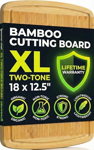 GREENER CHEF Organic Lightweight, Durable Extra Large Bamboo Cutt...