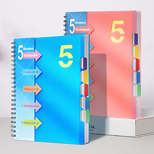 Cagie Spiral Notebook 5X7 With Dividers 5 Subject Notebook With Tabs Wide Ruled Hardcover A5 Spiral Bound Journal For Note Taking Work School Supplies, 220 Pages, Blue #TOP3