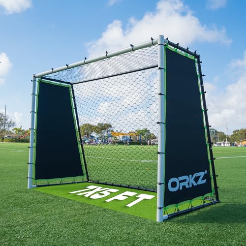 ORKZ Soccer Goal Rebounder Trainer 3-in-1 | 7X5' Large Ultra-Responsive Rebound Net for Powerful Football Practice, High Passing, Low Passing and Shooting Training, Includes Ground Stakes