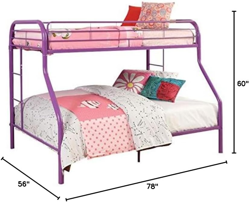 BOWERY HILL Metal Twin Over Full Bunk Bed, 60" H x 78" W x 56" D, Purple Finish, Built-in Ladders, Full Length Guardrails, Slat System, Durable Kids Bedroom Furniture for Indoor Use