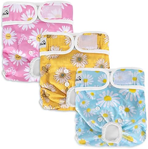 Eyein 3 Pack Reusable Dog Nappies female, Machine Washable Dog Period Pants, Sanitary Dog Diapers with Adjustable Buttons, Highly Absorbent Dog Heat Pants for Leak Proof Protection, Small