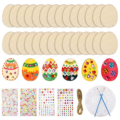 Pendente Páscoa madeira, 60 Páscoa pendurar em forma de ovo, DIY ornamentos de madeira pendentes Páscoa, pendurar decorações de artesanato madeira Páscoa com cordéis, ornamentos de Páscoa sem