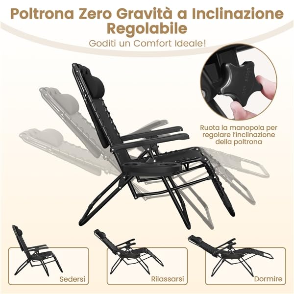 Yaheetech Sdraio da Spiaggia Pieghevole con Parasole, Cuscino Poggiatesta Removibile, Portabicchieri, Sdraio da Giardino con Schienale Regolabile, Spiaggia, Lettino da Sole (1, Nero)
