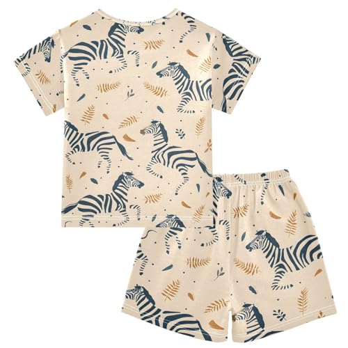 ALAZA Zebra Palm Leaf Pajamas Short Sleeve 2 Piece Sleepwear Top and Bottom Pajama Set Unisex2
