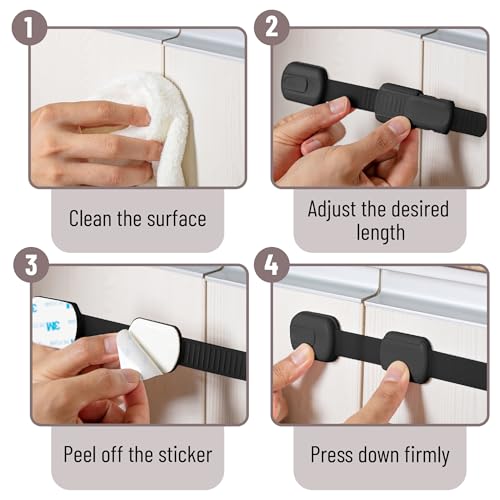 Image of Bates- Child Safety Strap Locks, 20 Pack, Black, Baby Cabinet Locks with Adjustable Strap Length