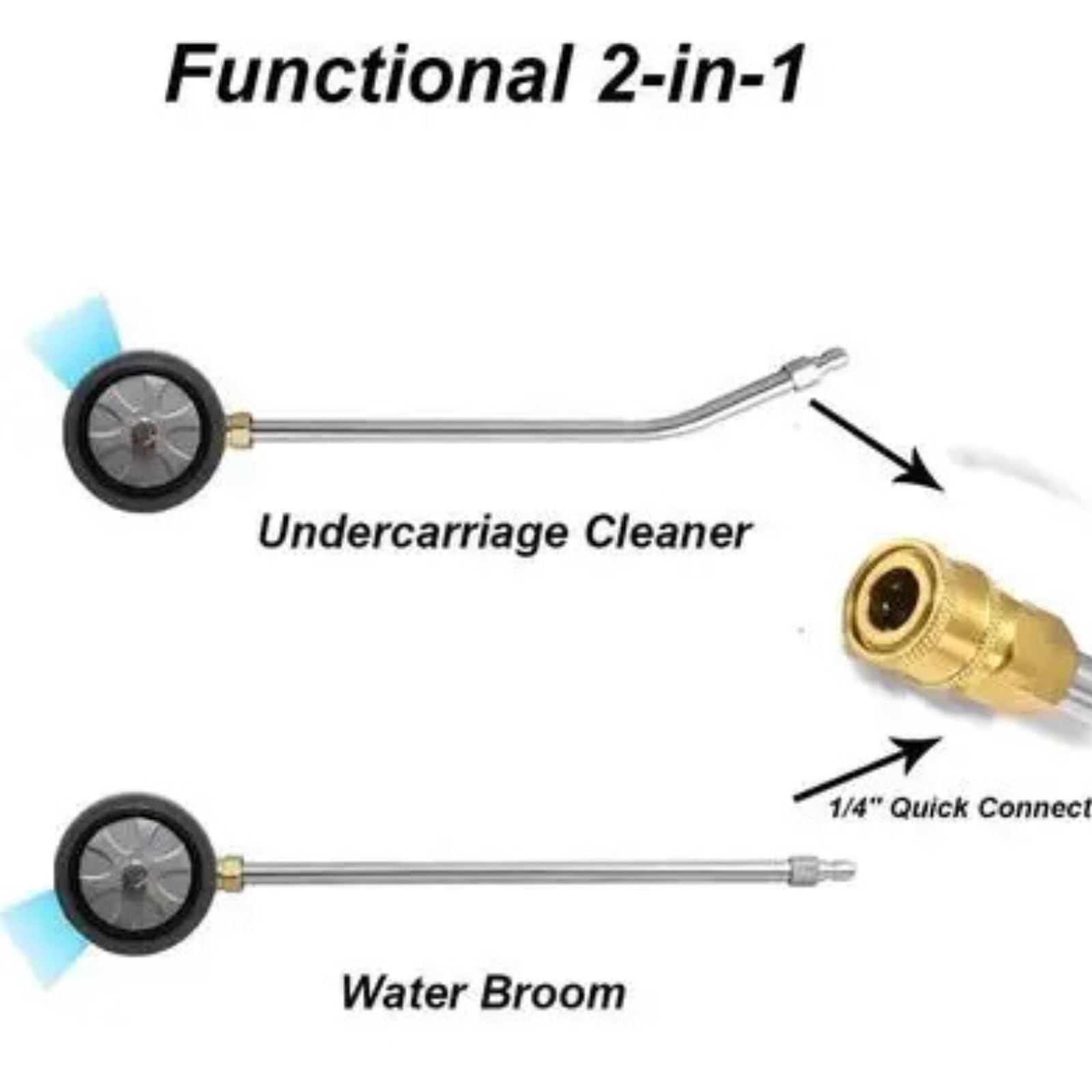 Limpiador De Chasis 15" For Hidrolimpiadora, 5000 PSI, 4 Boquillas | Limpiador De Chasis Y Escoba De Agua Doble Función, 5000 PSI, 4 Boquillas 65° Acero Inox, Conexión Rápida 1/4"