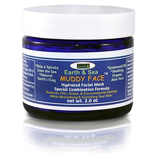 MUDDY FACE (Earth & Sea) Pre-Mixed (Hydrated) Spa Quality Facial Clay Mud Detox Mask, Organic Aloe Vera, Grapeseed Oil, Vit. C, Kelp & Spirulina Seaweed, Minerals, Kaolin & Bentonite Clay, 2.5 oz Jar