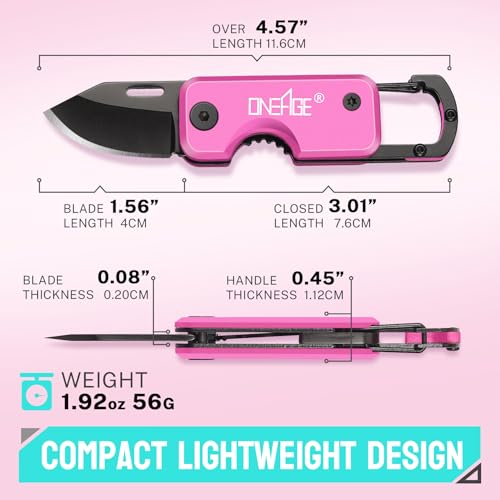 Image of Pink Pocket Knife for Women - Stocking Stuffers for Christmas, Mothers Day Gifts, Keychain Edc with 1.62inch Blade - Small Folding Knives for Everyday Carry, Box Cutter - Gadgets for Camping Hiking