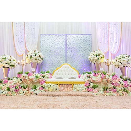 Boda Cortina Blanca Flor Guirnalda Floral Pared Fiesta fotografía Fondos decoración telones de Fondo para Estudio fotográfico A38 7x5ft / 2,1x1,5 m