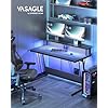 Bureau Gaming LED Avec Multiprise Et Rehausseur écran – 60x100x76 Cm, 100 Kg De Charge | 2 Prises + 2 USB, 20 Couleurs LED, Pieds Réglables