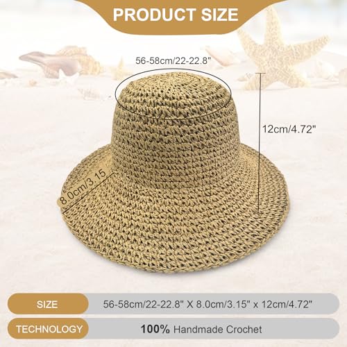Sombrero tejido de paja para mujer plegable verano playa miniatura 3