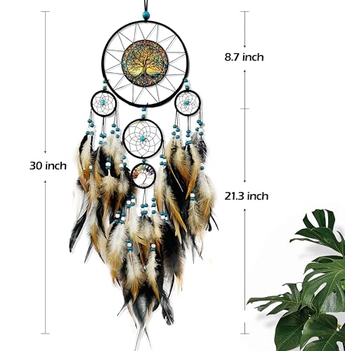 OIOVOIO Large Dream Catchers for Bedroom Adult Brown Boho Dream Catcher Wall Decor Tree of Life Suncatcher Hanging for Boys Teen Room Decor Dorm Living Room Hanging Decoration Festival Gifts