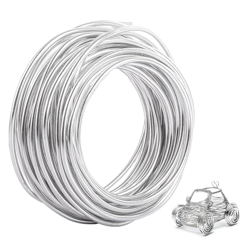 VIDETOL 49.2ft / 15m Aluminium Craft Wire, 5mm Thick Silver Modelling Metal Wire, Flexible Bendable Crafting Wires for DIY Sculptures, Jewelry Making, Wire Weaving and Wrapping