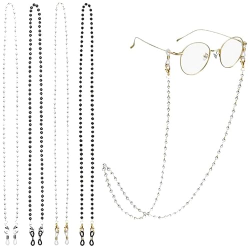 HDKAJL 4 Stück Brillenkette, Brillenkordelkette, Brillenkette für Damen, Lanyard Brillenband, Lesebrillen-Halsseil, Perlenbrille, Brillenkordel um den Hals (Gold, Silber) Cover