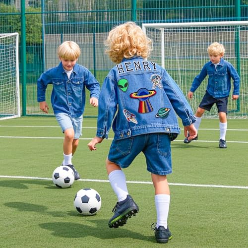 Personalized Kids Denim Jackets with Name Patches, Custom Boys Girls Jean Jackets for Ages 1-14, Stylish Outerwear for Children2